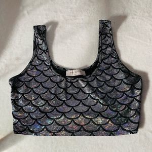 Bear Dance Rave Fish Print Rainbow Sparkle Top S:S